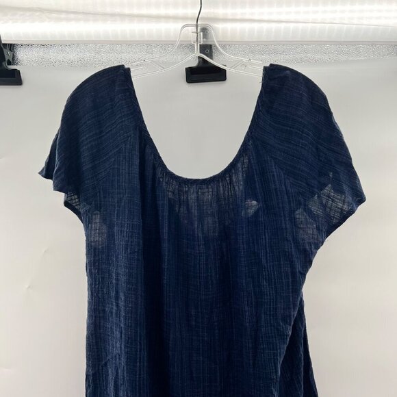 Kona Sol Women's Short Sleeve Textured Top Navy Size Medium Lightweight Tie Neck - Picture 5 of 8